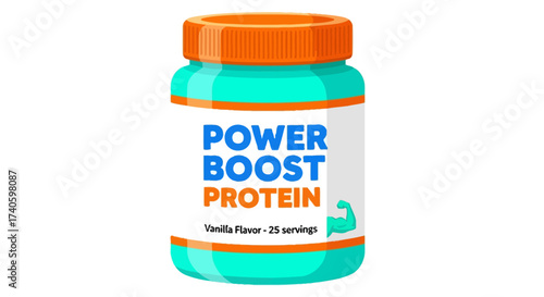 Graphic representation of a vanilla-flavored protein supplement container design