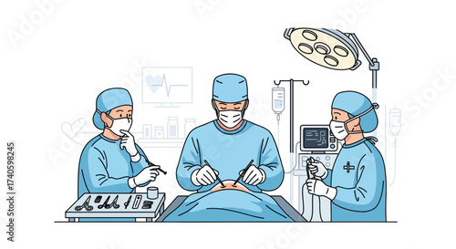 Surgical team performing operation with precision and advanced medical equipment