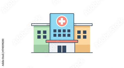 Minimalist healthcare architecture illustration highlighting services and support