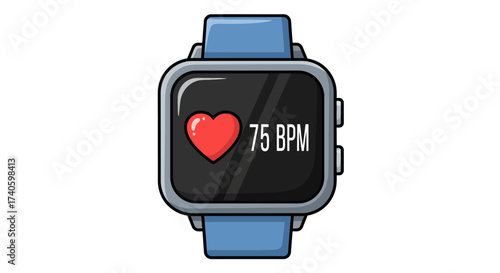 Stylized smart watch illustration showcasing health tracking with a vibrant display featuring