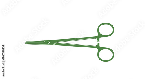 Isolated green hemostatic forceps medical tool with a clean design over white minimalist style