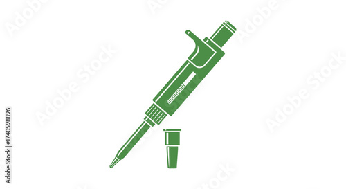 Green laboratory pipette symbolizing precision and research with accompanying tip