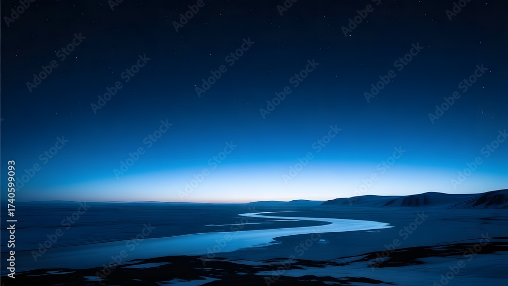 Fototapeta premium A winding river at night with stars shining