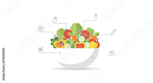 Nutritional salad infographic highlighting various vegetables in a simplistic style presentation