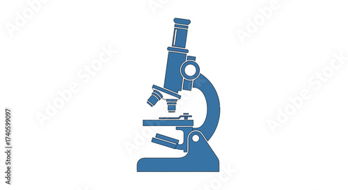 Vector illustration of a microscope with a blue color scheme on a white backdrop