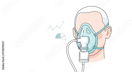 Respiratory therapy illustration showing a person using an oxygen mask for breathing difficulties
