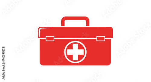 Bright red first aid box illustration for healthcare and emergency uses