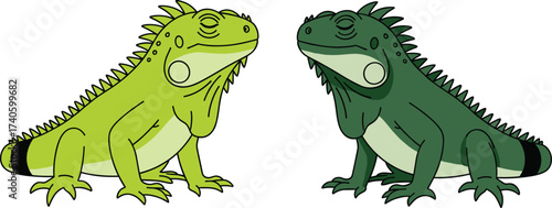 Green iguana cartoon illustration, exotic reptile artwork, lizard drawing, tropical animal vector, pet iguana design, detailed iguana clipart, wildlife reptile graphic art