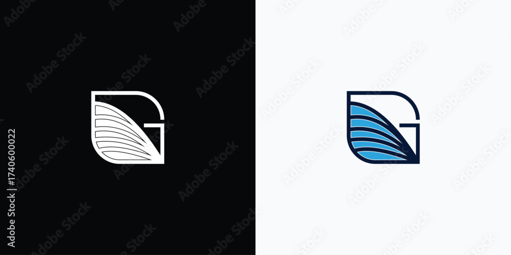 Naklejka premium letter G logo with abstract wings in black and blue color schemes