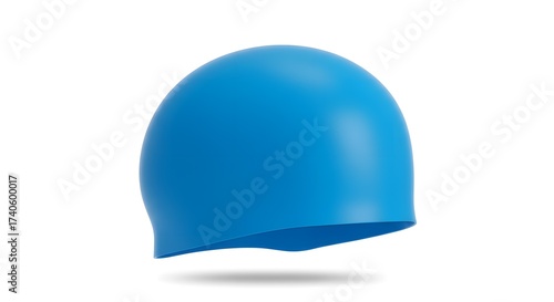 Vibrant Blue Silicone Swimming Cap for Aquatic Sports and Training, Isolated on Pure White Background with Subtle Shadow