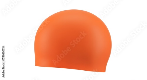 Vibrant Orange Silicone Swimming Cap Isolated on White Background for Aquatic Sports and Training