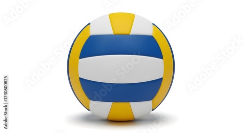 3D Rendered Classic Volleyball Ball in Blue, White, and Yellow, Isolated on a Clean White Background with a Soft Shadow
