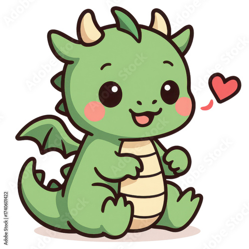 Cute Baby Dragon Cartoon with Heart Symbol
