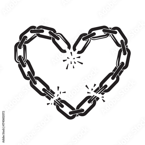 Vector art of broken heart chain silhouette art design