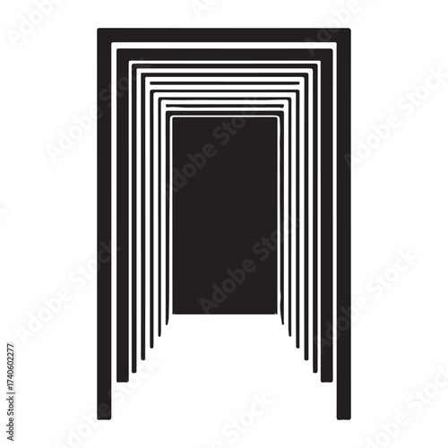 Vector art of abstract black doorway with repeating frames silhouette art design