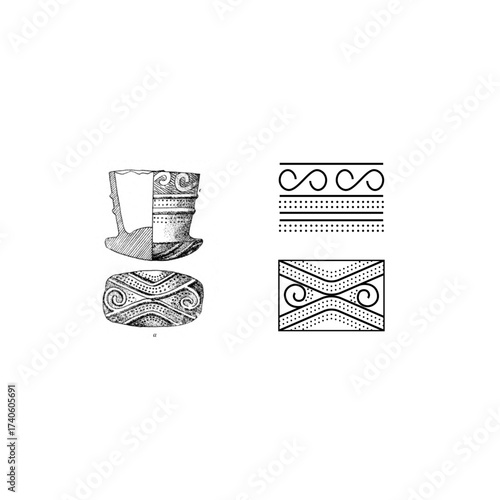 Ancient Spiral and Geometric Decorative Patterns from Archaeological Artifacts
