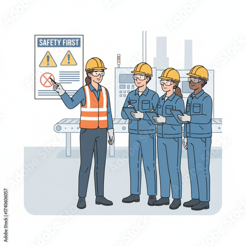 Factory workers receiving safety training and instructions to ensure a safe and efficient work environment.