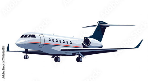 A sleek, detailed illustration of a private jet, ready for flight, isolated on white.