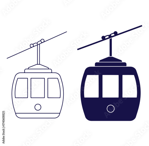 Simple vector illustration of a cable car in two different color variations for design
