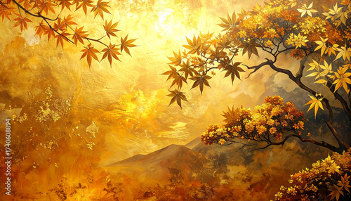 金箔の背景,金箔を使った絵画,金箔の壁面,Generative AI,AI画像