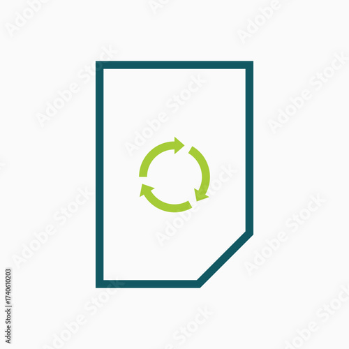 A paper with a green circle and arrows on it. The circle is surrounded by arrows and the paper is blue. Vector Illustration