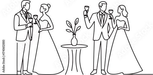 Elegant Reception Line Art Illustration in Minimal Style