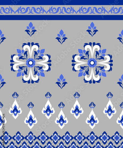 blue and white ornamental pattern . Graphic pattern for fabric, wallpaper, packaging. Ornate Damask flower ornament.