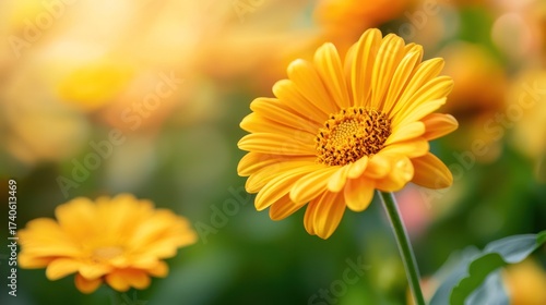 A vibrant yellow daisy with a blurred green background.