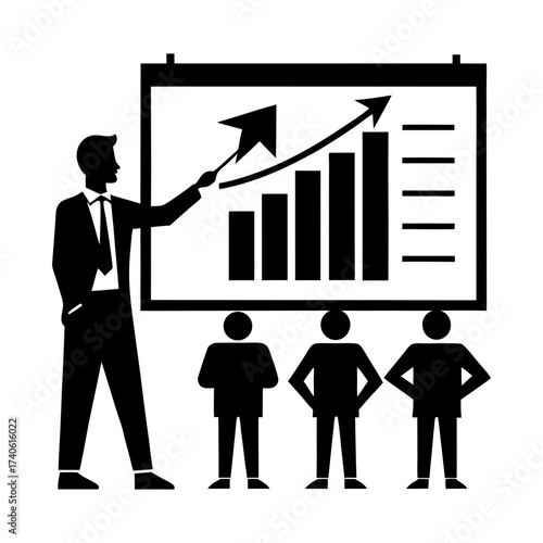Business presentation with chart showing growth being presented to an audience