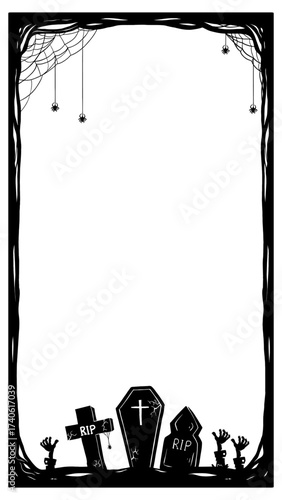 Vector Halloween Night Graveyard Border 16:9 Ratio Illustration