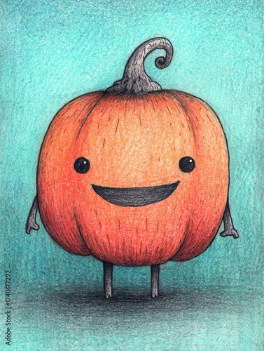 Wallpaper Mural A halloween pumpkin character, cute, hand drawn with crayon, paper textured, friendly, fun, soft style. Torontodigital.ca