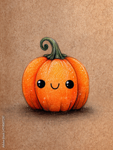 Wallpaper Mural A halloween pumpkin character, cute, hand drawn with crayon, paper textured, friendly, fun, soft style. Torontodigital.ca