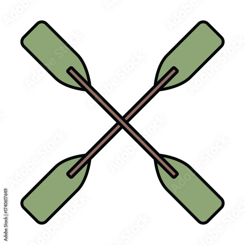 Crossed canoe paddles illustration for summer outdoor recreation and water sports equipment design element