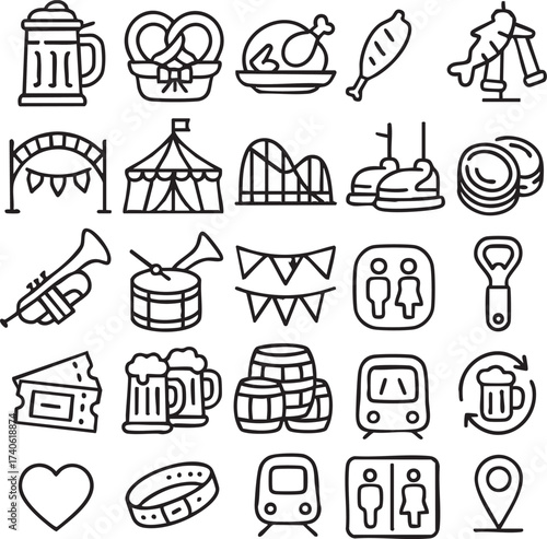 Oktoberfest Celebration Icons Beer Food and Festive Elements.