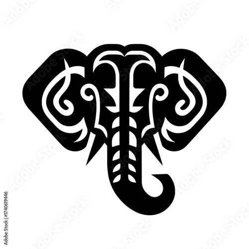Ornate Elephant Head Vector Illustration Logo