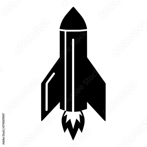 Black Launching Rocket Vector Icon