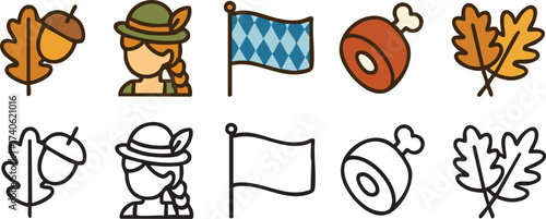Oktoberfest Icons Traditional Symbols of Bavarian Culture and Autumn Festivities.