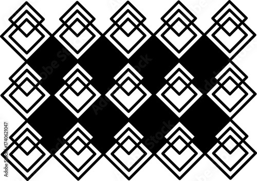 Abstract seamless pattern with layered diamond shapes and bold black accents. Modern geometric design ideal for textiles, wallpaper, backgrounds, and digital art.
