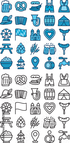 Oktoberfest themed icons in blue and white colors.