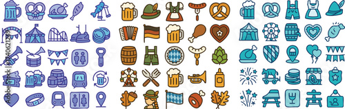 Oktoberfest themed icons various beer and food symbols.