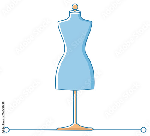 Illustration of a Blue Mannequin on Stand for Clothing Display, Isolated