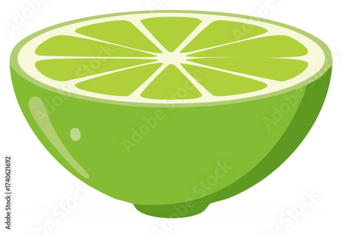 Halved Lime Graphic Illustration. Fresh Green Citrus Fruit with Juicy Segments. Vitamin Source.