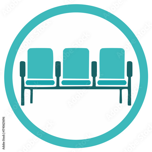 Turquoise waiting room chairs in a circle icon for public spaces