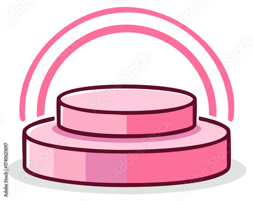 Pink two-tiered platform with sound waves, award stage, presentation podium, winner celebration