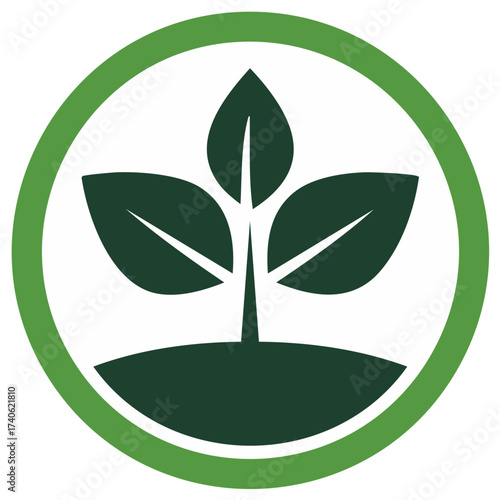 Green circular emblem illustrating a young seedling with leaves emerging from the earth