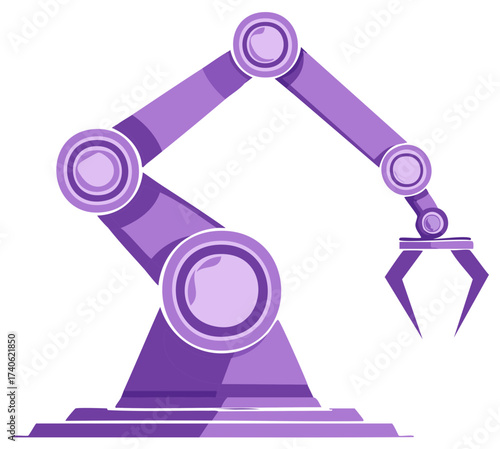 Purple robotic arm illustration symbolizing industrial automation manufacturing and modern technology