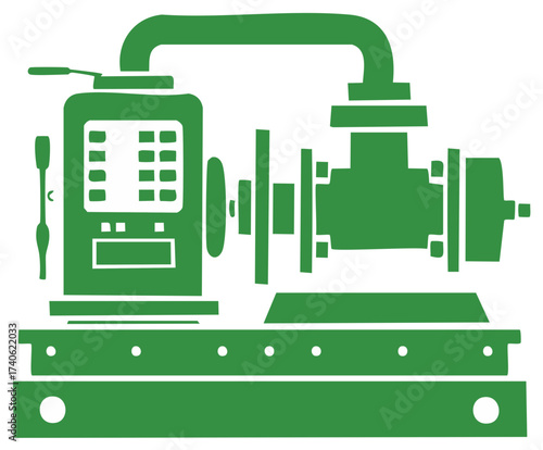 Green industrial pump system with control panel and mechanical components