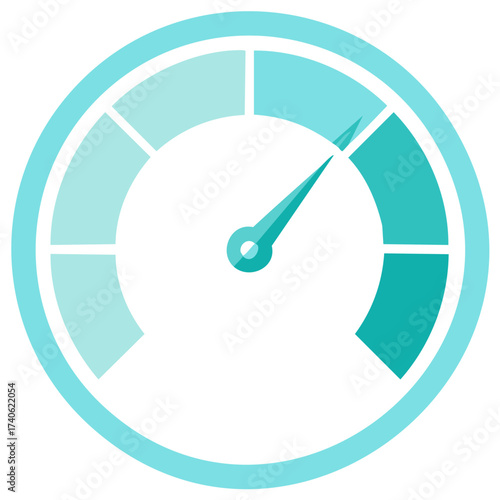 Speedometer icon in light blue tones measures performance, progress, or efficiency