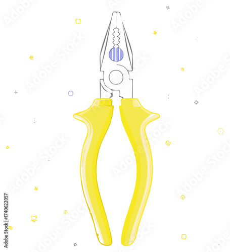 Yellow Hand Tool Pliers Equipment with Cutters and Serrated Jaws Close Up
