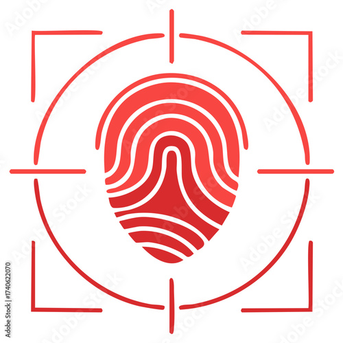 Red fingerprint scan security identification system, access control biometrics